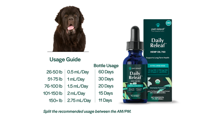 750mg CBD Oil For X-Large Dogs, USDA Organic for Calming, Mobility, and Overall Health